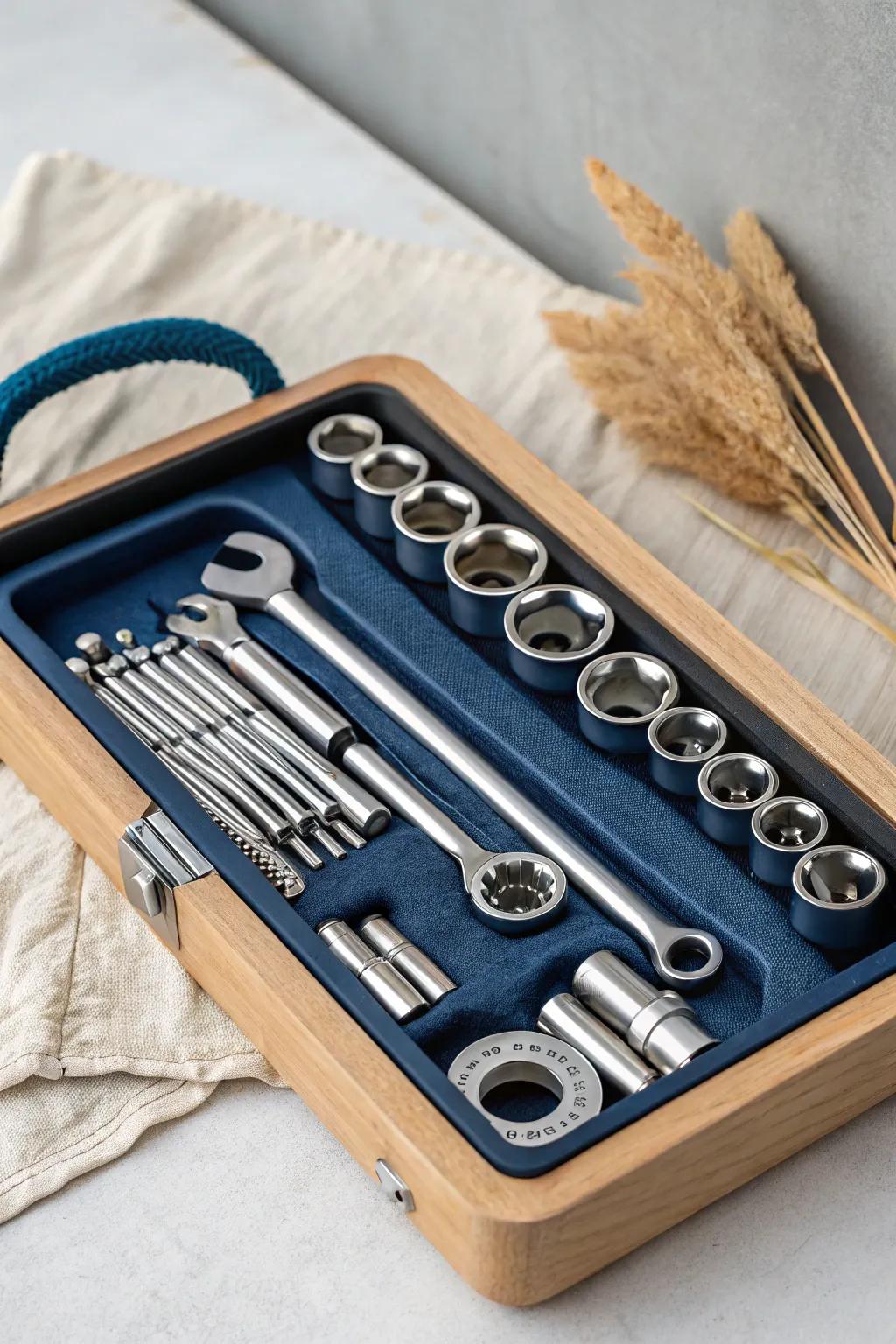 Slide in a socket rail to keep every size visible, quiet, and instantly “missing-proof.”