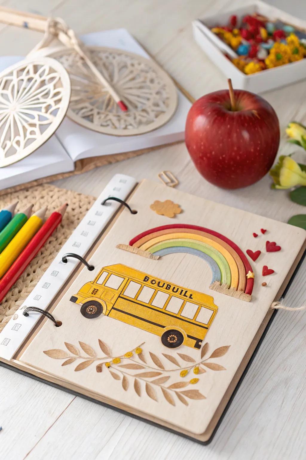 Capture the joy of school days with a minimalist scrapbook page full of color and charm.