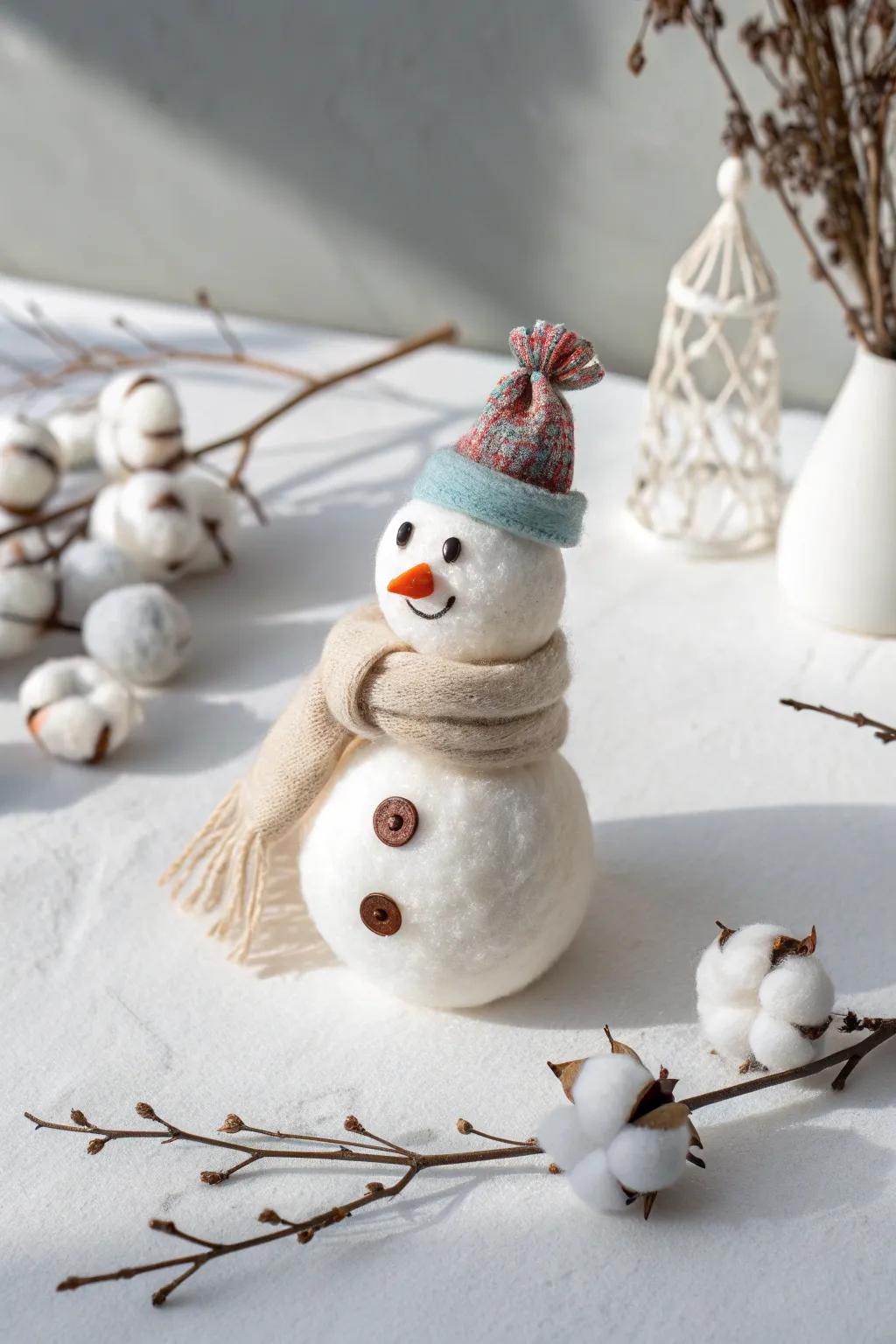 Embrace the whimsy of winter with this charming cotton ball snowman, a perfect blend of cozy minimalism and playful Boho flair.