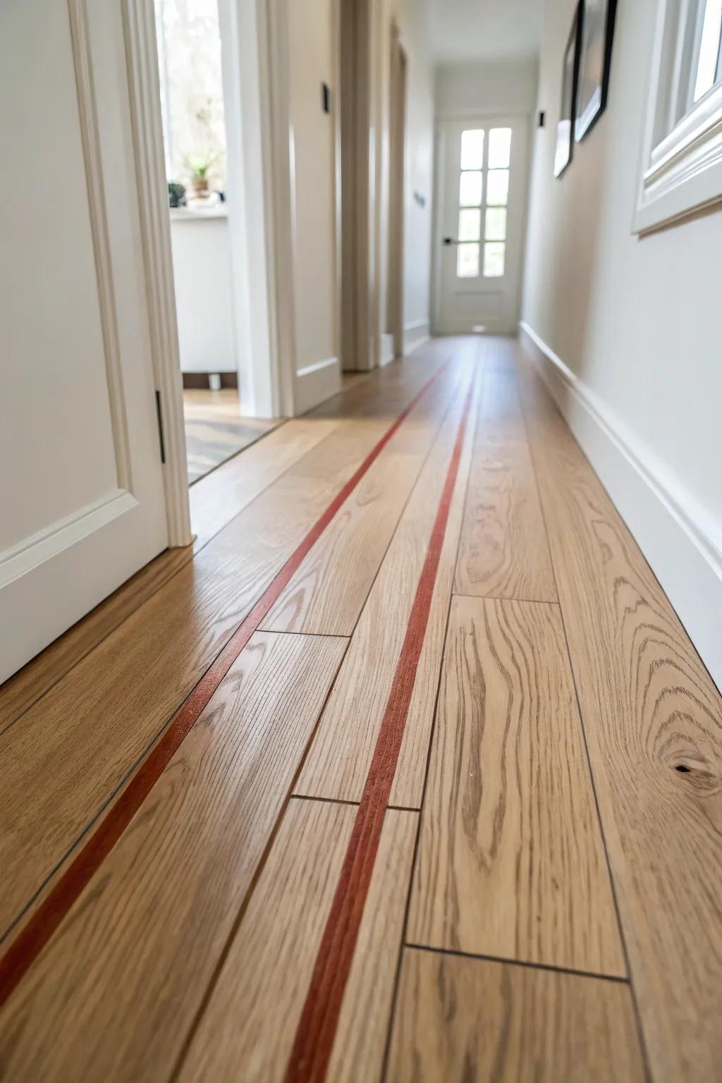 Make your hallway interactive: one bold balance line invites a calming heel-to-toe walk.
