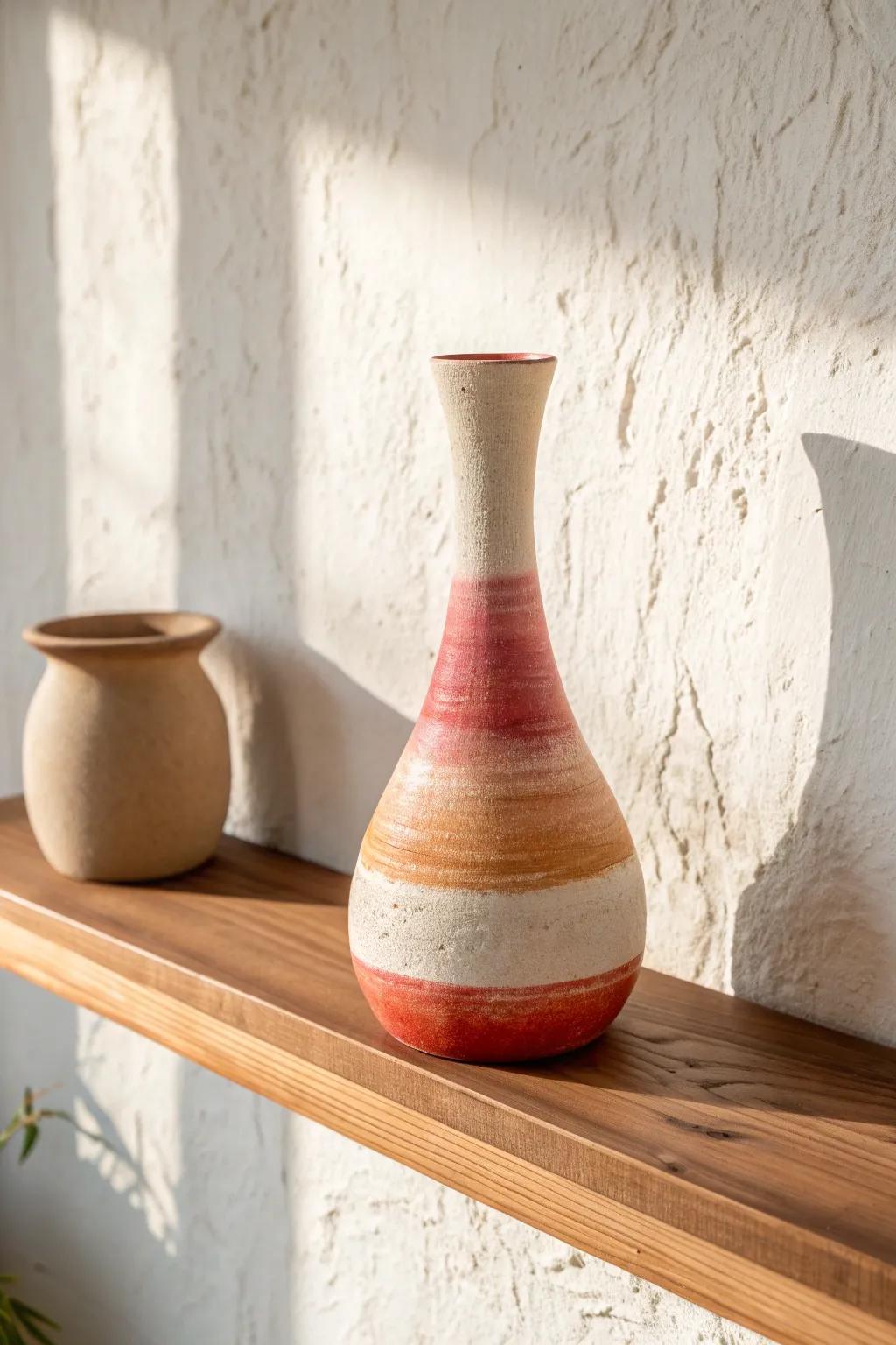 Create a skyline shelf flow: tall to short styling that makes narrow shelves feel intentional.