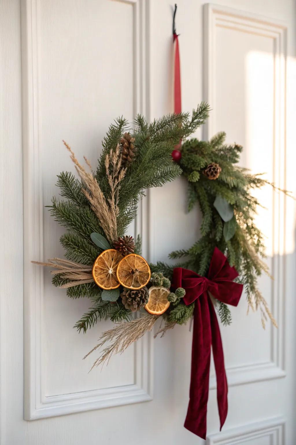 One statement wreath in the right spot makes a small apartment feel instantly festive.