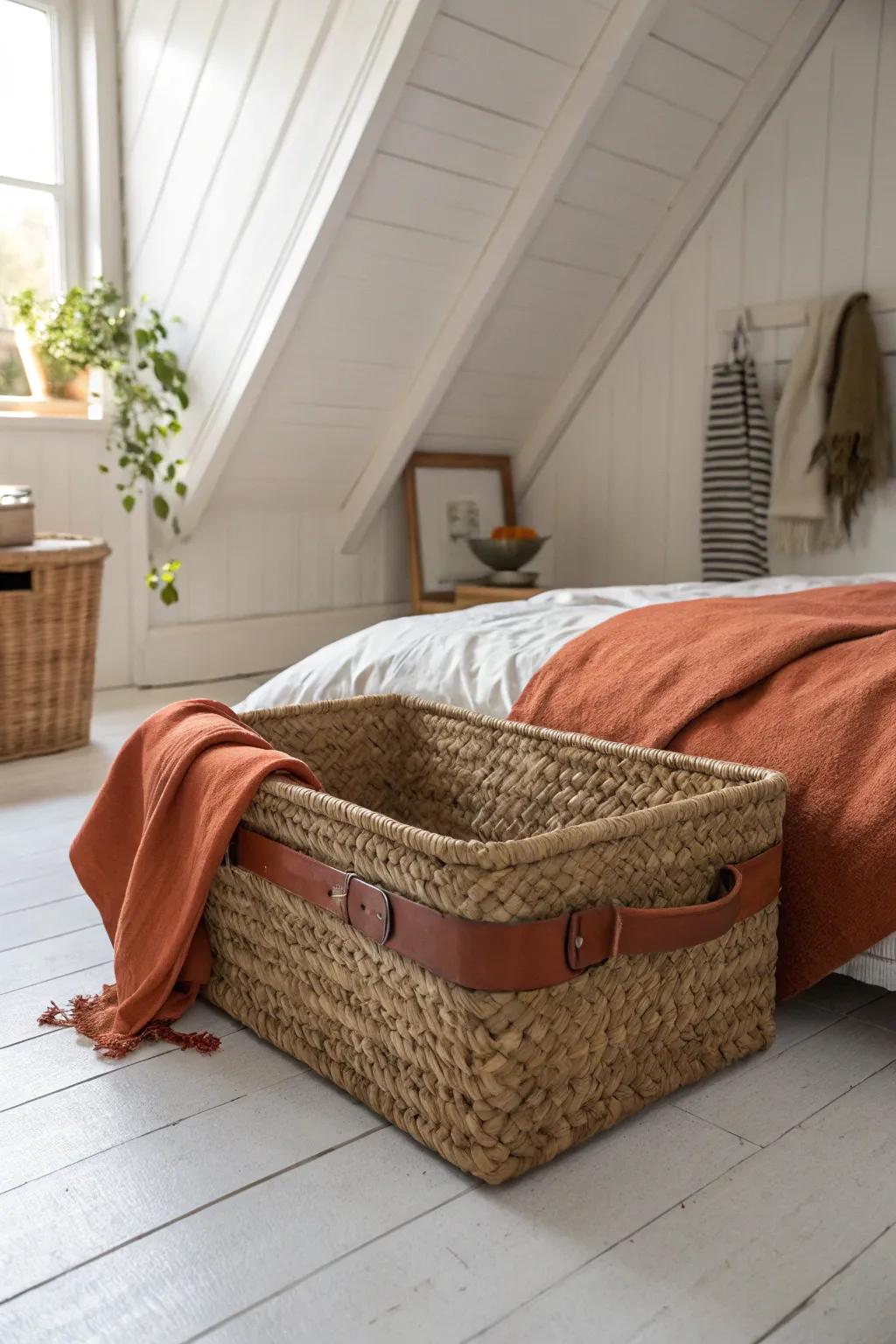 A matching under-bed bin keeps attic rooms calm, clutter-free, and beautifully intentional.