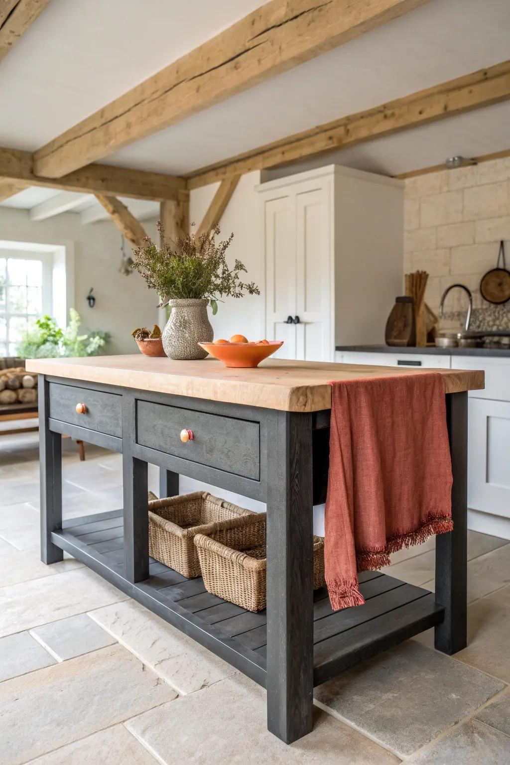 A hardworking kitchen island that doubles as prep space, dining spot, and social hub.