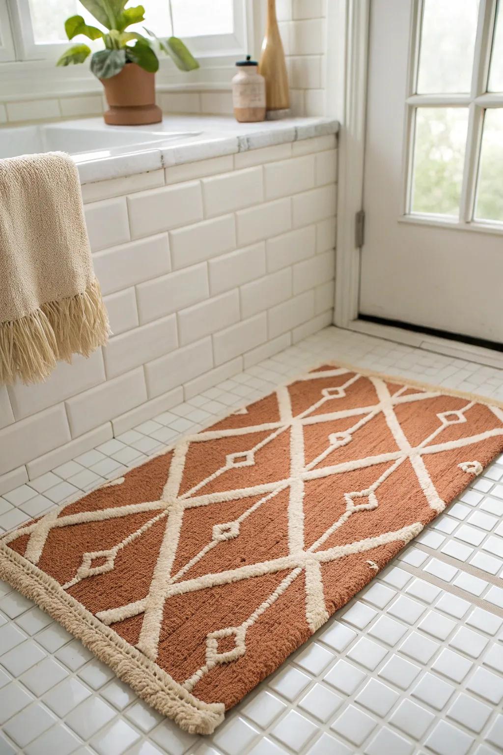 A chic terracotta flatweave rug with grippy non-slip backing—safe, stylish, and tile-ready.