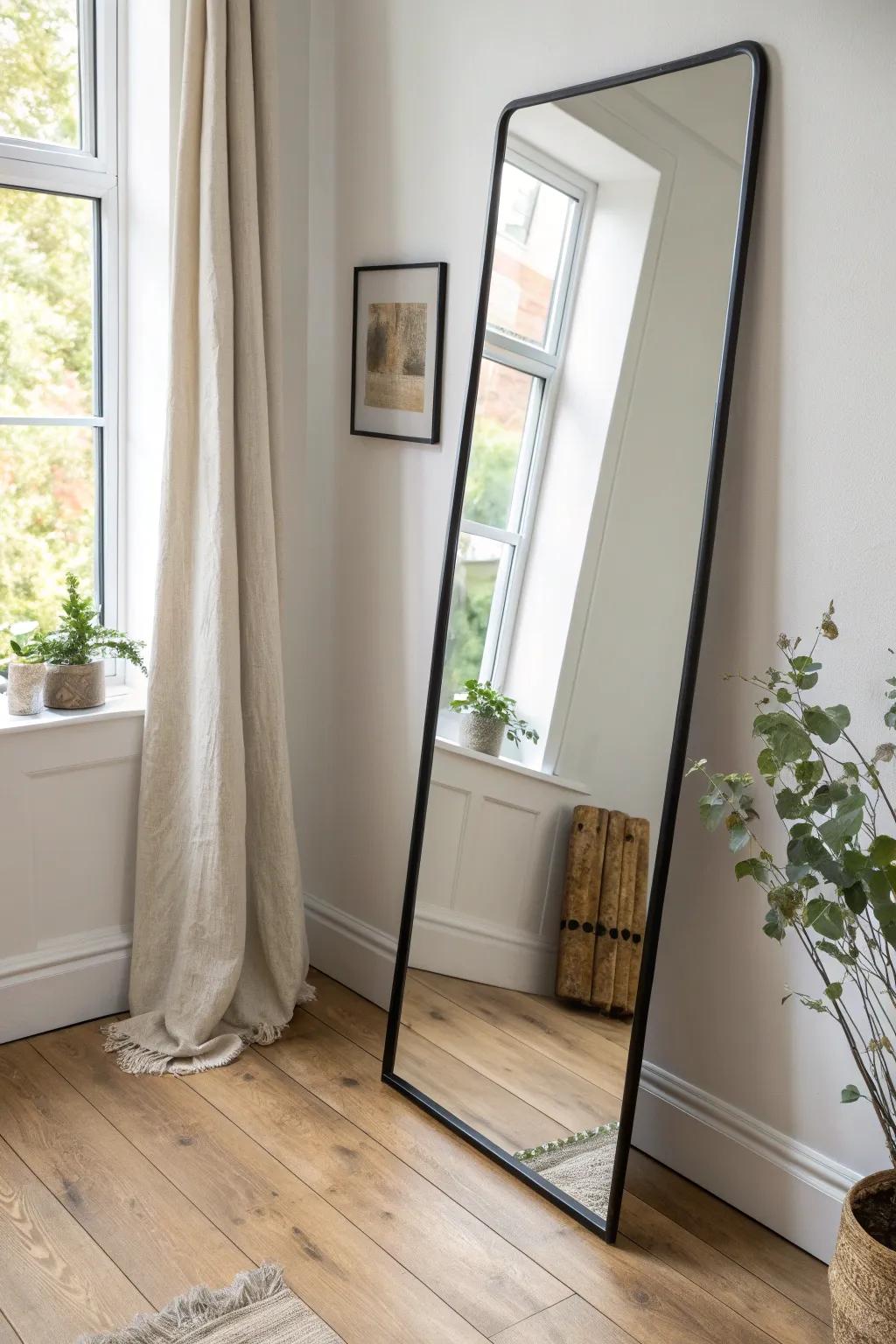Lean a large mirror in a dark corner to instantly brighten and visually expand a small room.
