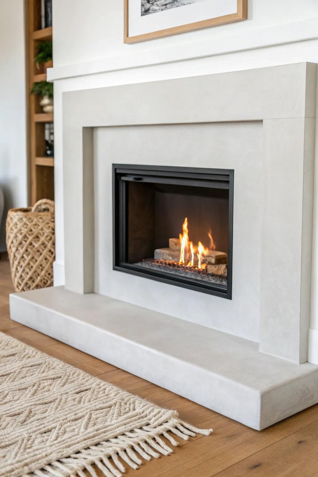 A minimalist surround makes a small fireplace feel calm, intentional, and visually larger.