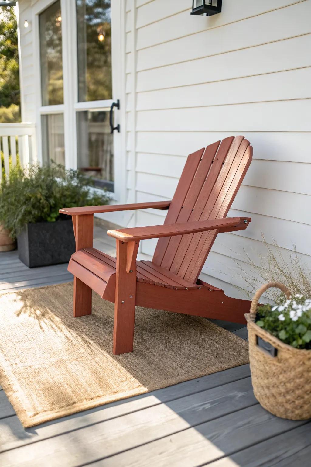A compact Adirondack chair that brings relaxed porch style without crowding the entry.