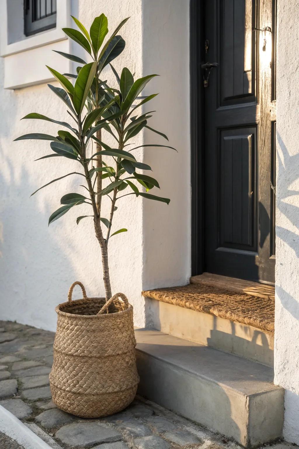 One tall plant on the front step instantly adds height, drama, and a designer-like entry.