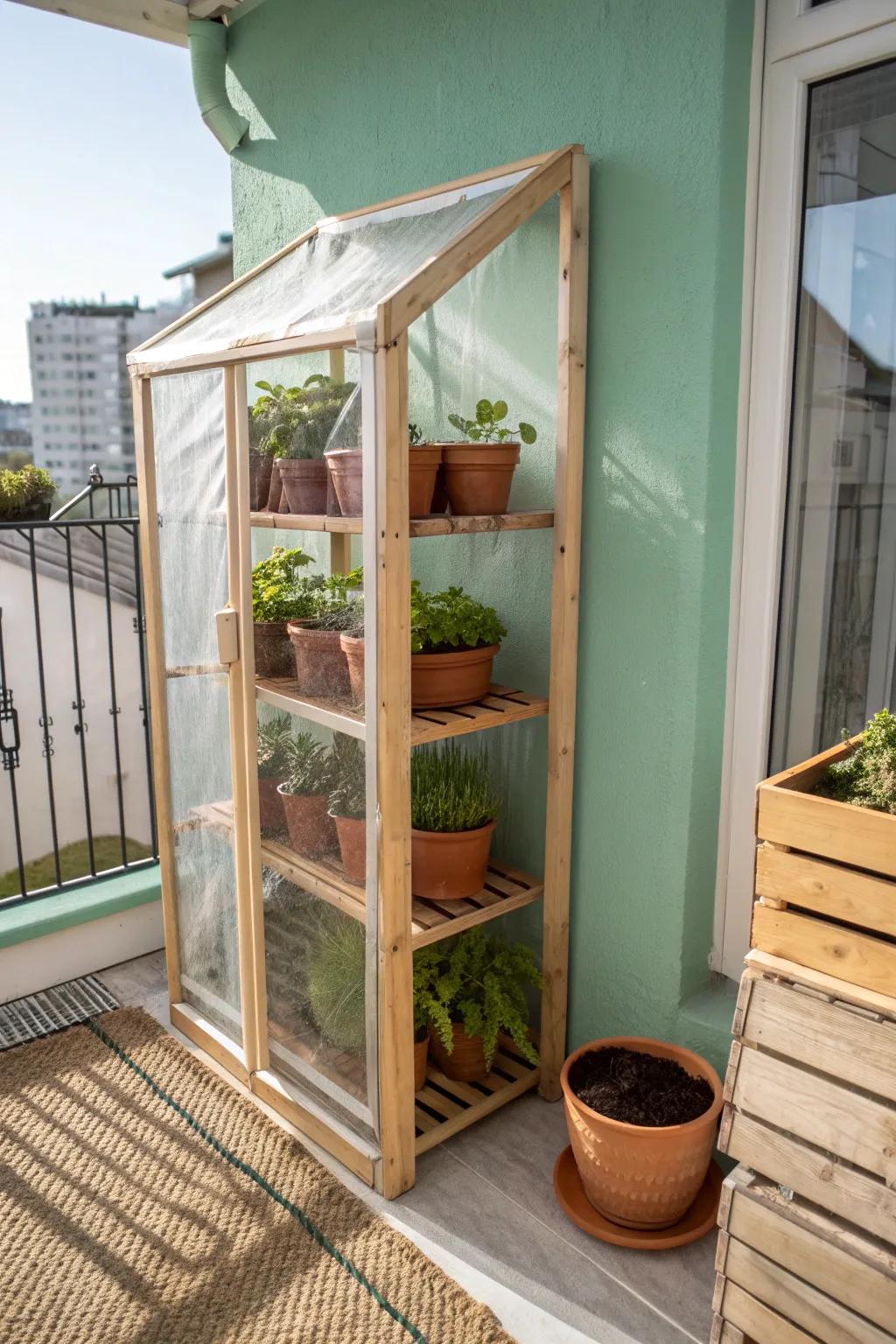 A zip-cover shelf greenhouse that stacks seedlings vertically—perfect for tiny balconies.