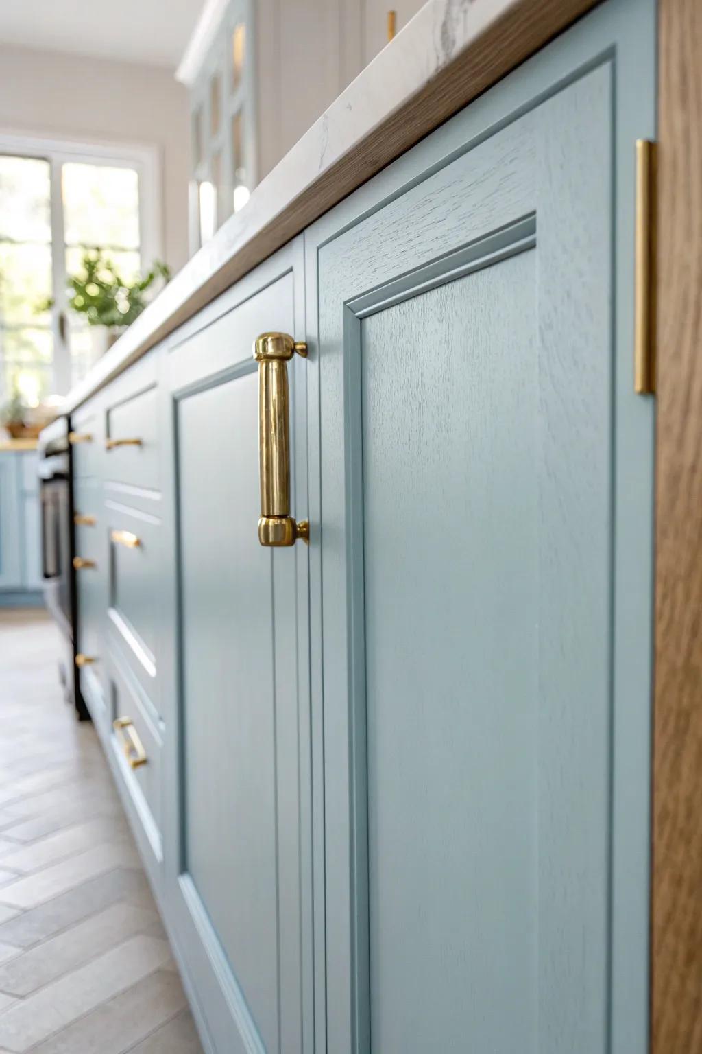 Pale blue paint makes a narrow galley kitchen feel brighter, cooler, and instantly more open.