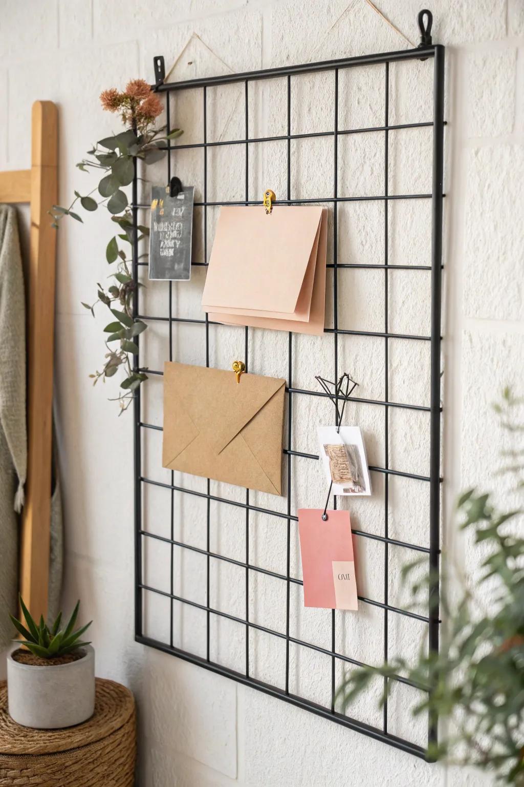 Keep papers visible and tidy with a chic wire grid—clip, sort, and file with ease.