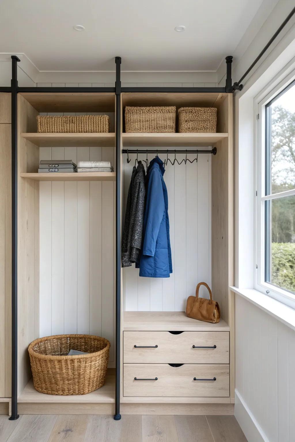 Adjustable rails + shelves: the reach-in closet upgrade that adapts to every season.