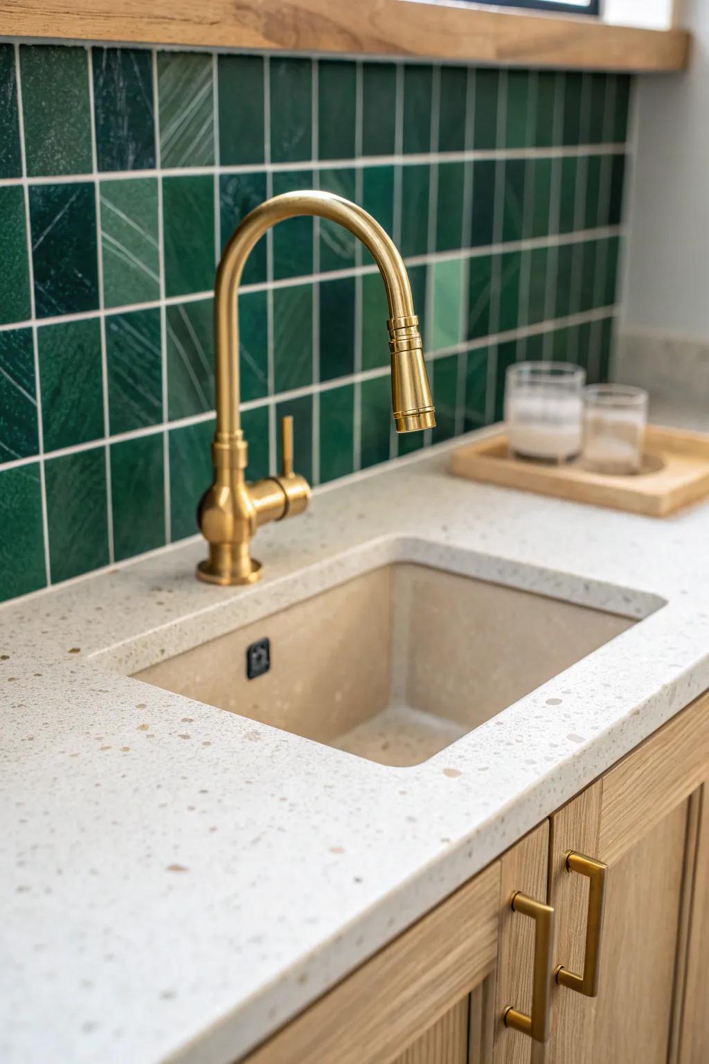Mini prep sink, big landing zone—extra counter space makes a small wet bar work daily.