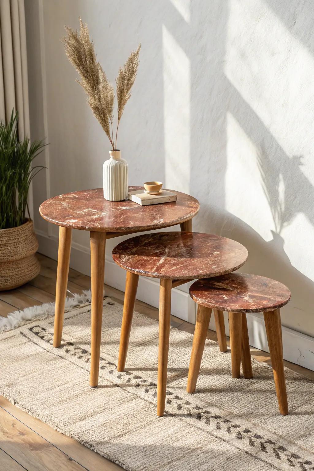 These nesting tables tuck in tight, then fan out fast—perfect for small-space hosting.