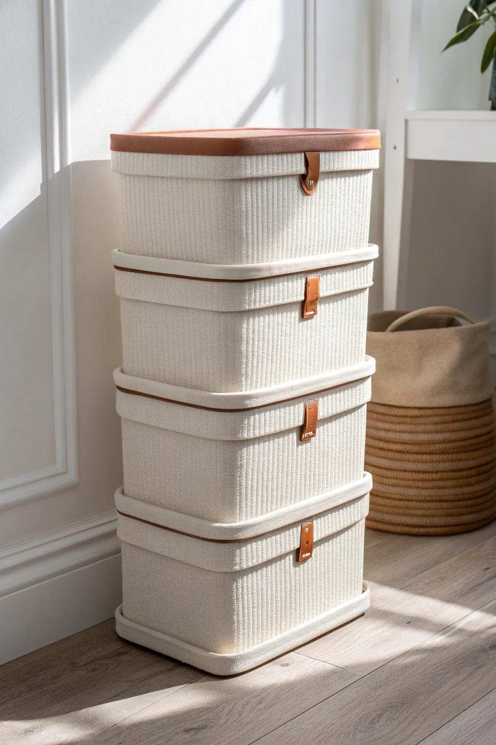 Matching stackable bins turn storage chaos into calm—perfect for reclaiming every inch.