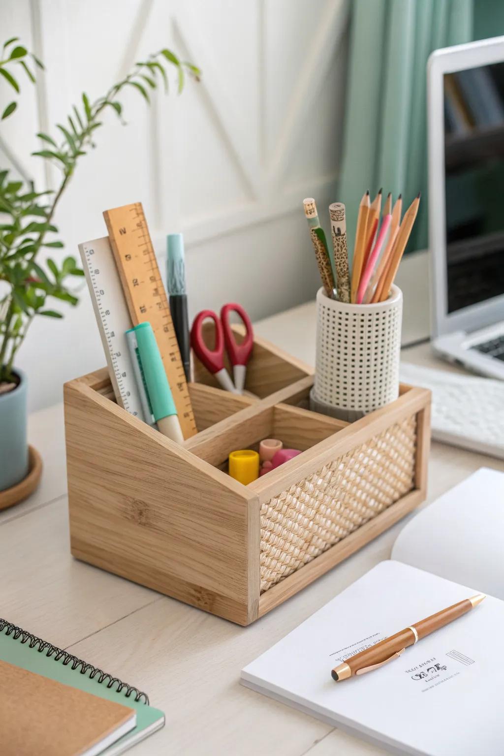 Keep pens and essentials together with a chic desktop caddy for quick, clutter-free study sessions.