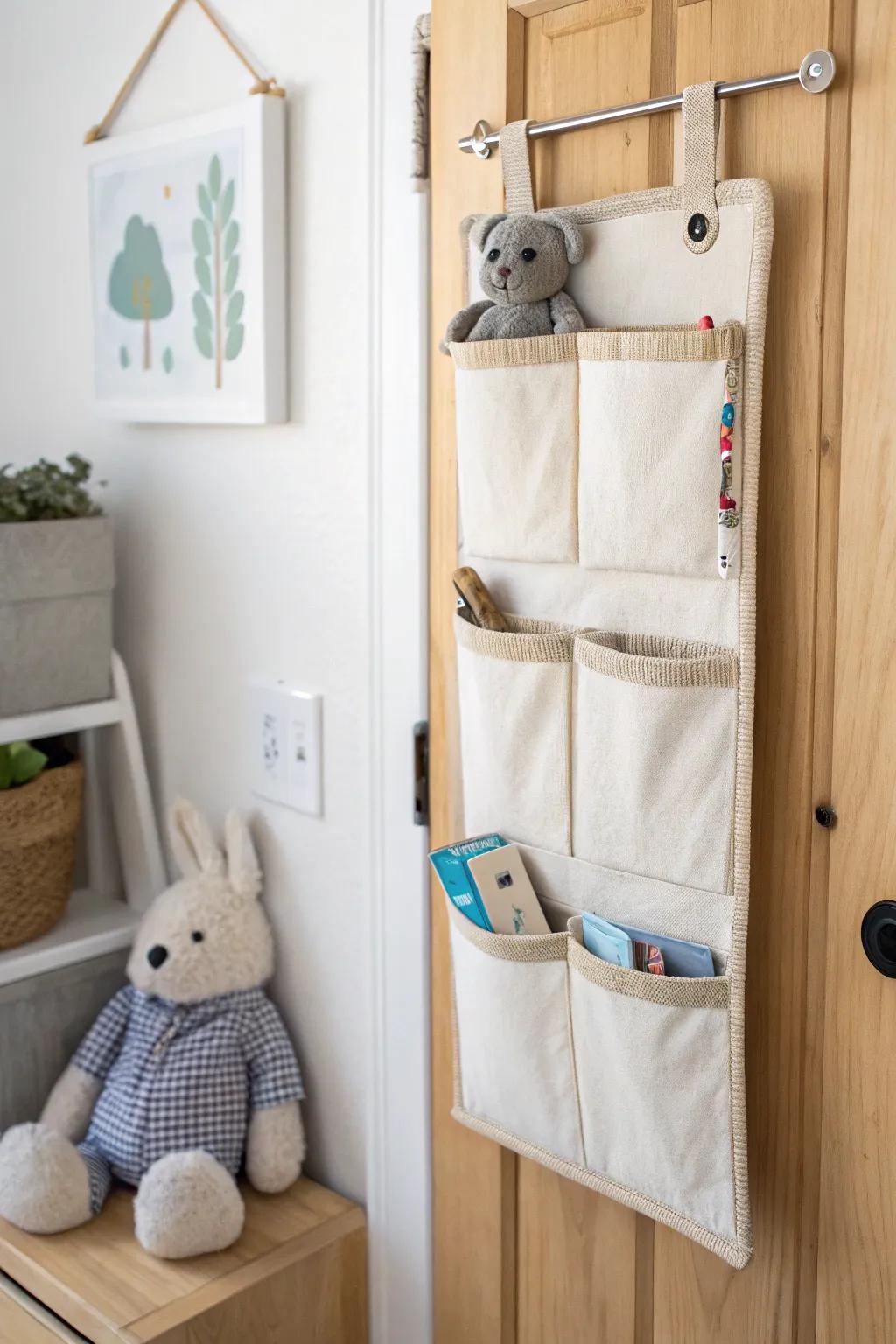 Save floor space with an over-the-door pocket organizer—cute plushies stay neat and easy to grab.