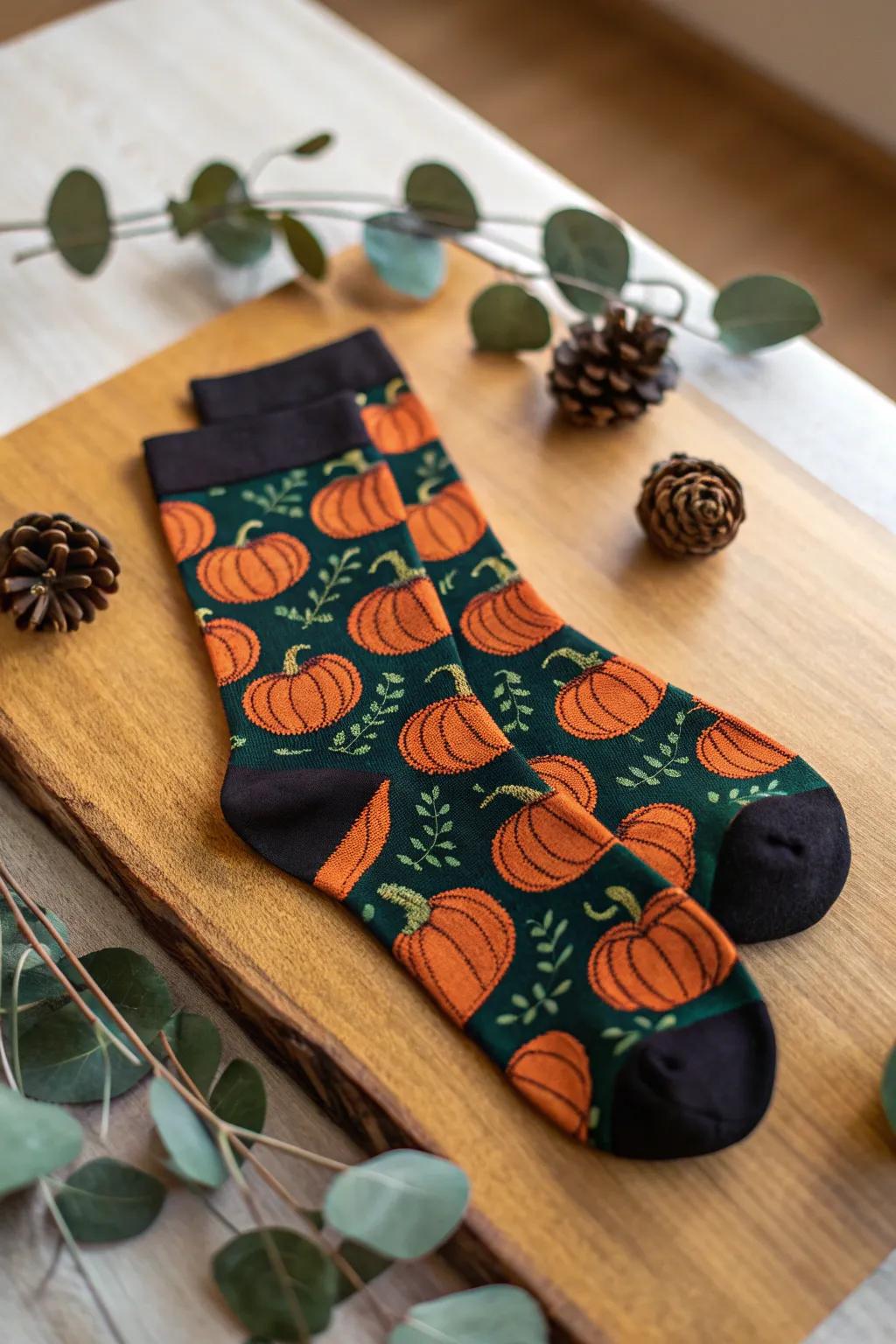 Step into the holiday spirit with these beautifully crafted pumpkin-patterned socks, where minimalist design meets festive flair!