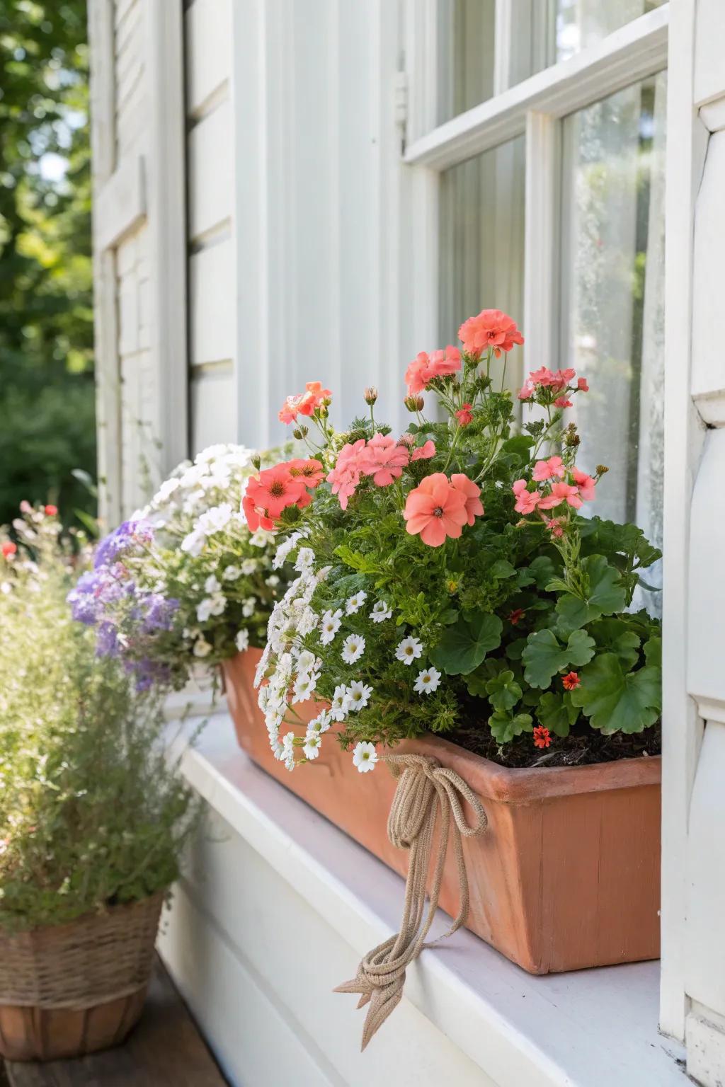 Sun-loving cottage blooms in one charming window box—soft, airy, and summer-bright.