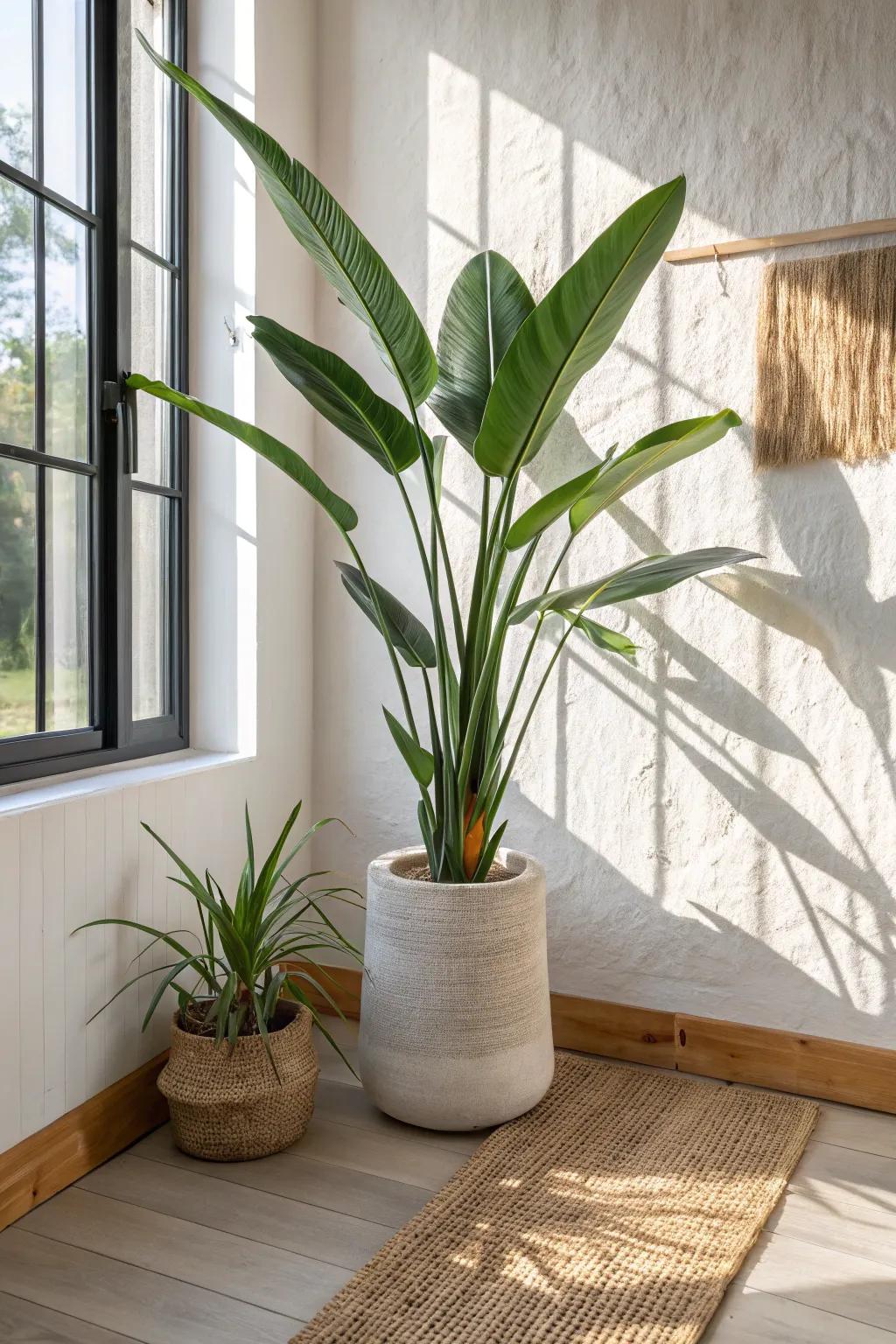 A bird-of-paradise adds instant vacation vibes—leave space for its leaves to fan out.