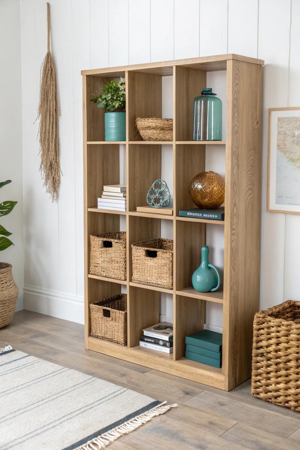 A cube shelf grid that doubles as a chic temporary wall—storage and style in one.