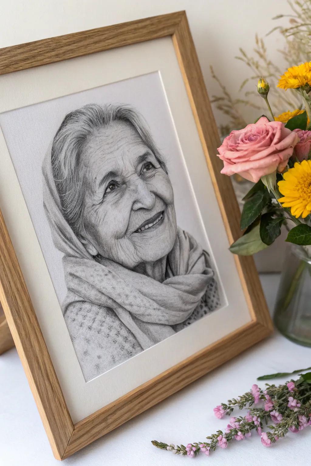 Capture the essence of love and wisdom with a heartfelt sketch of Grandma's smile.