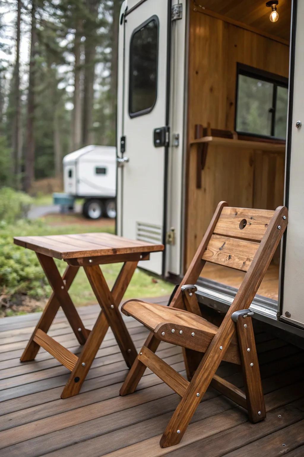 Elevate your truck camper porch with compact outdoor elegance.