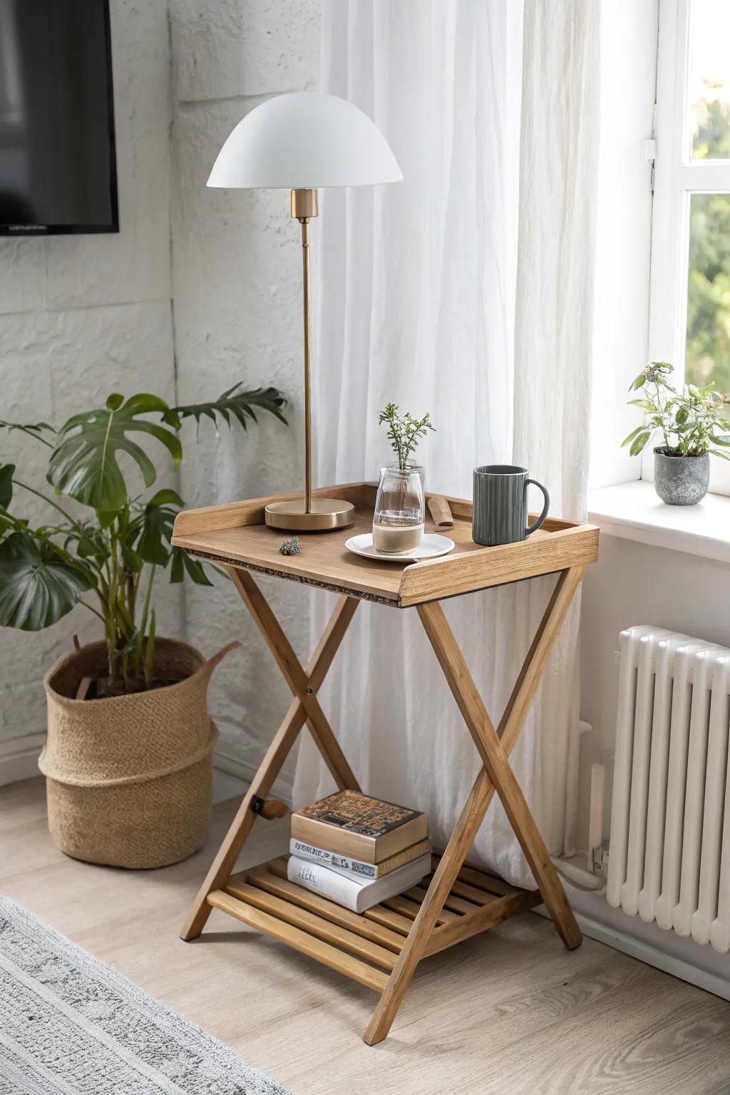 Turn a folding TV tray into a stylish side table—minimal, boho, and perfect for small spaces.