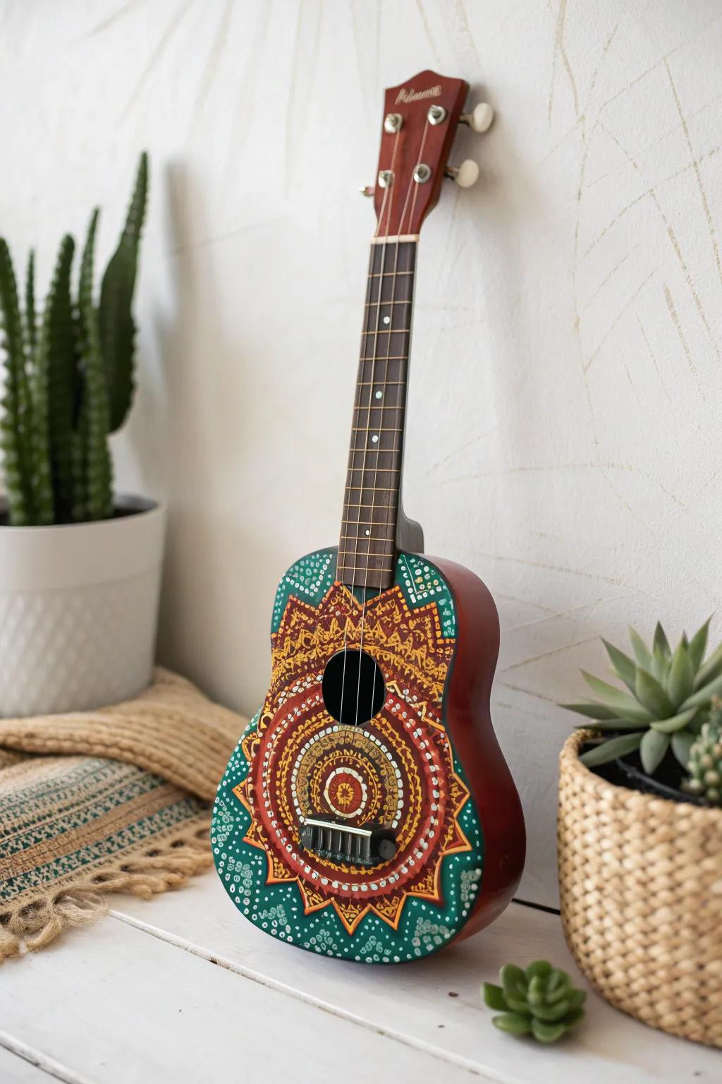 Discover the therapeutic beauty of dot painting on your ukulele, where simplicity meets bold artistry.