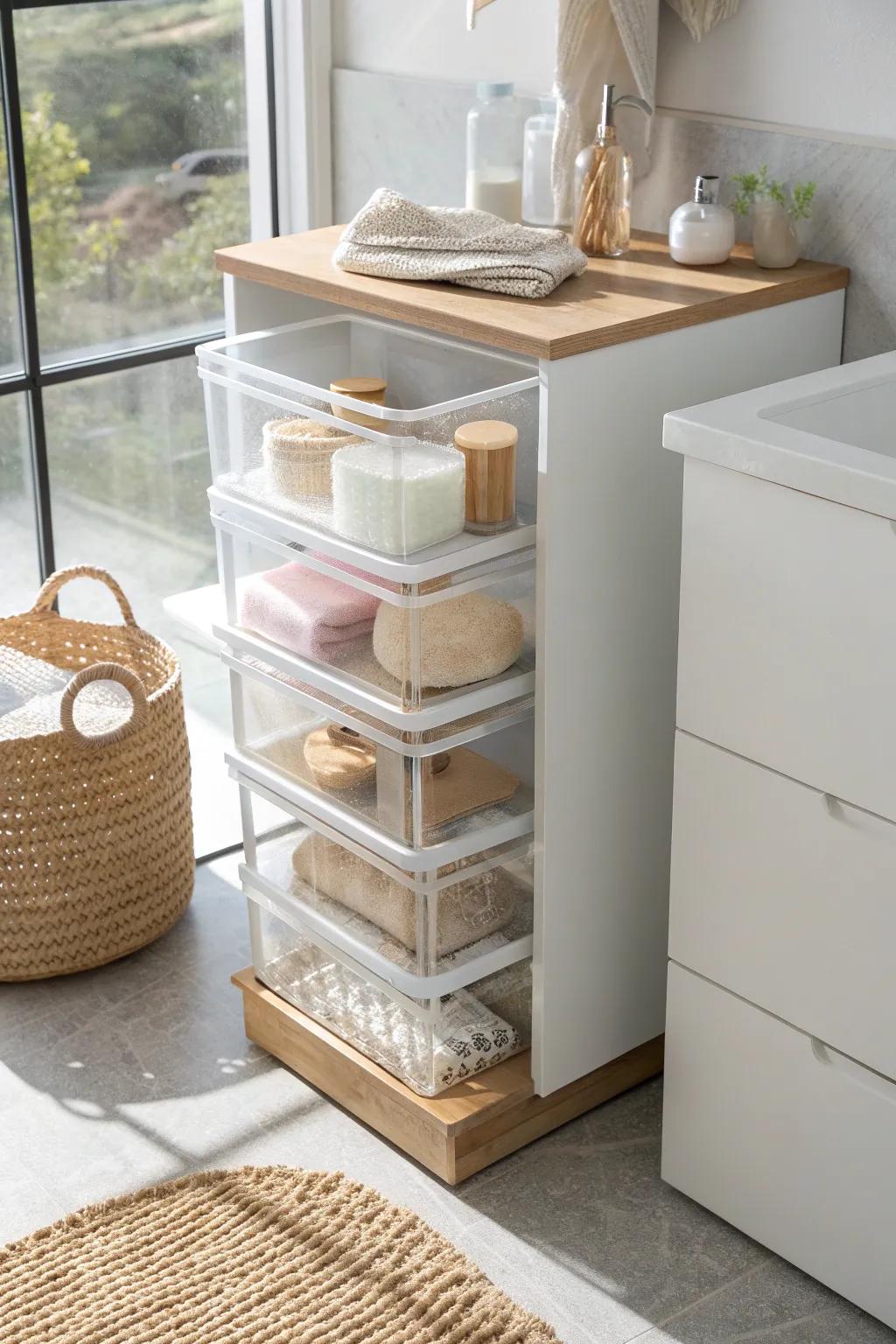 Stackable drawers keep sponges, scrubbers & gloves visible—no more lost clutter under the sink.