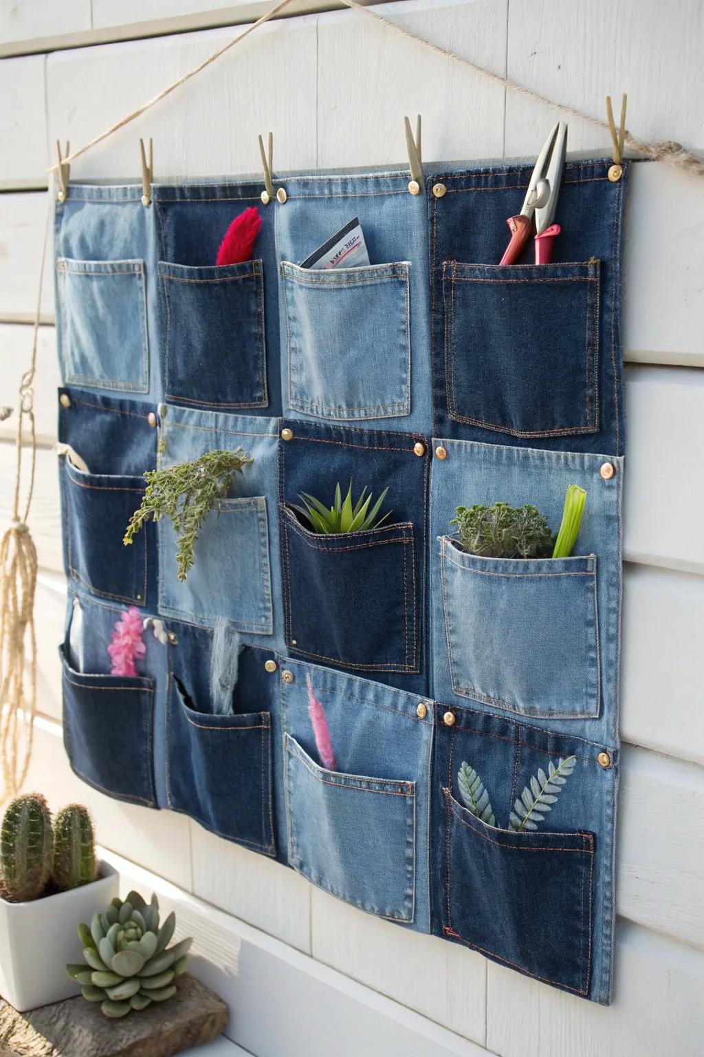 Discover the charm of upcycled denim pocket organizers – a perfect blend of Scandinavian simplicity and boho flair.