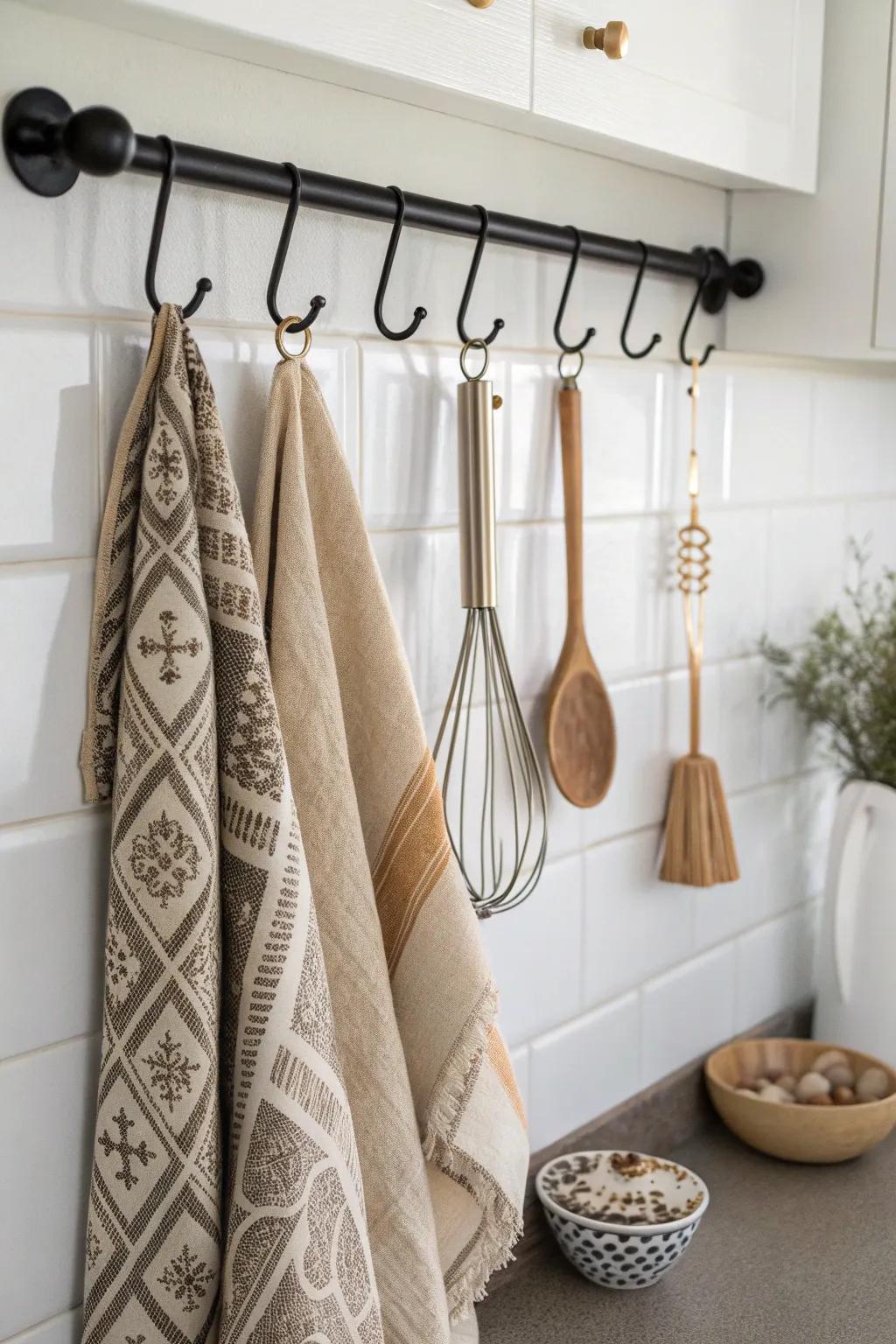 Transform your kitchen with stylish organization—who knew shower hooks could be so chic?