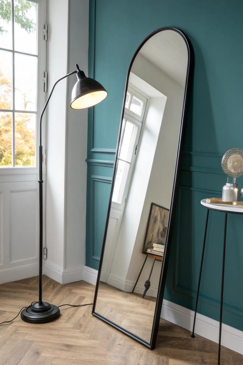 A tall mirror aimed at your desk lamp can instantly double the glow in a windowless office.