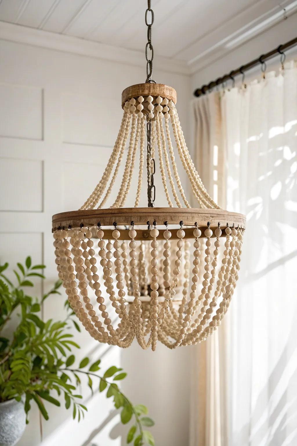 Transform your space with a stunning wood bead chandelier, where minimalist elegance meets boho charm.