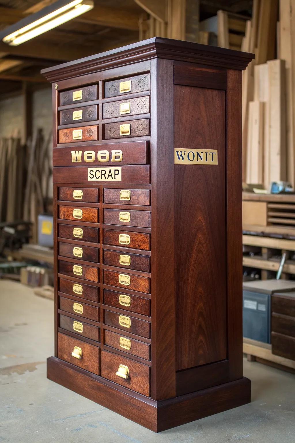 Organize your workshop with style: beautiful and functional wood scrap compartments.
