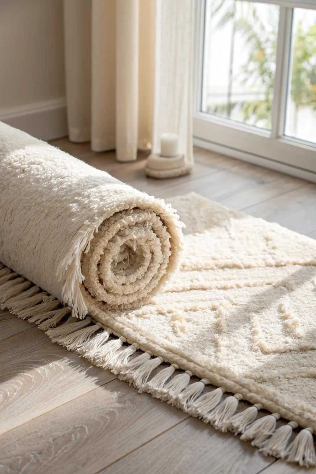 A plush rug by the bed instantly warms a dorm room and makes the whole space feel calmer.