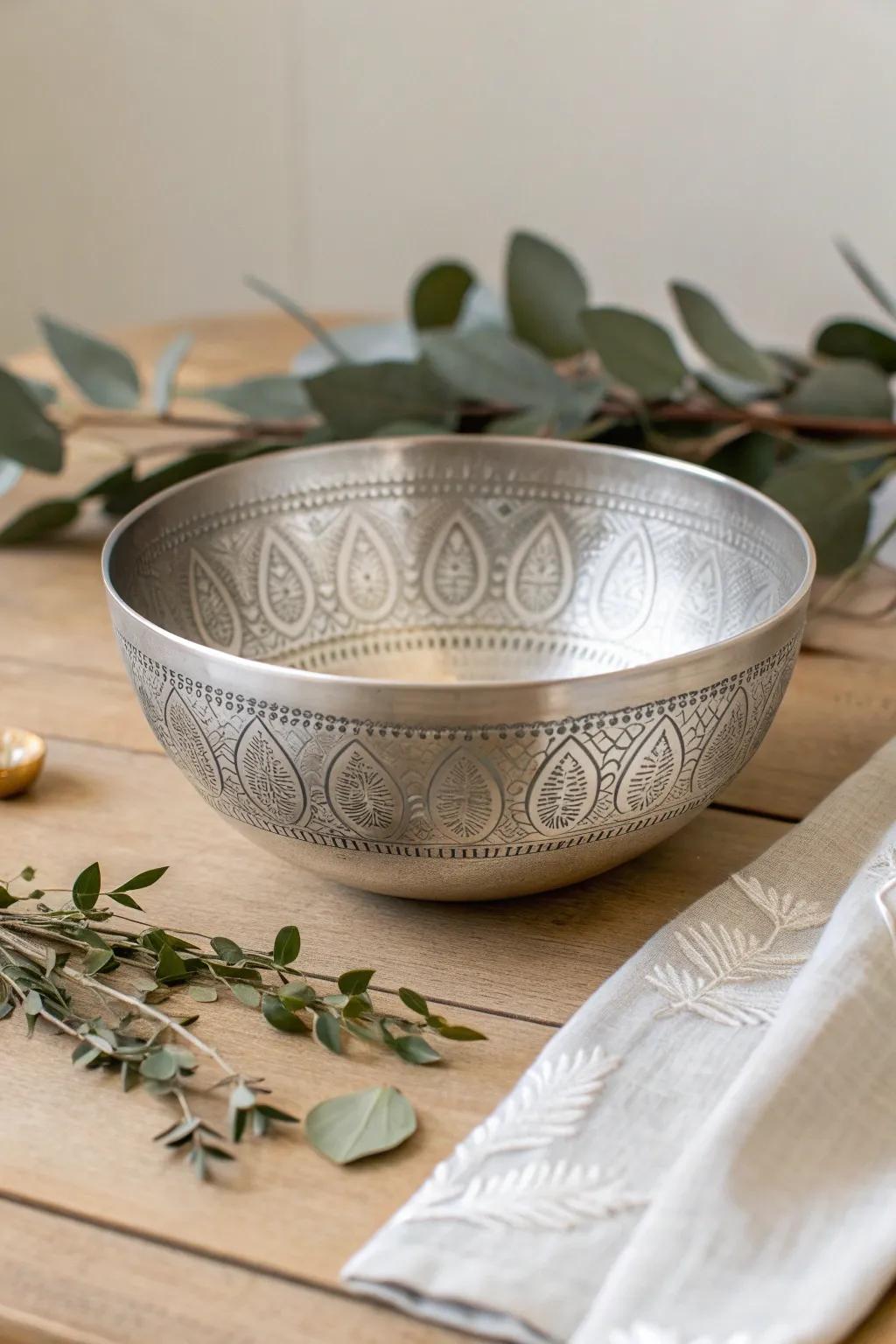Elegance in simplicity: this decorative aluminum bowl combines minimalist design with boho flair, perfect for a chic Scandinavian-inspired home.