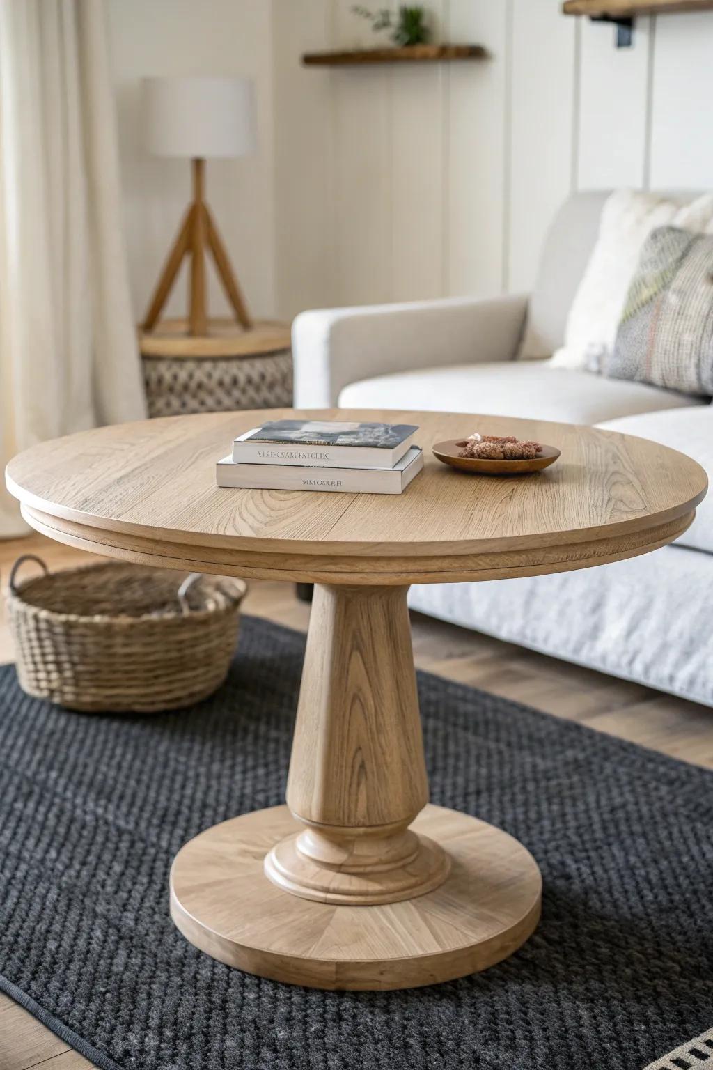 Round tables keep small apartments flowing—no sharp corners, just soft style and easy movement.