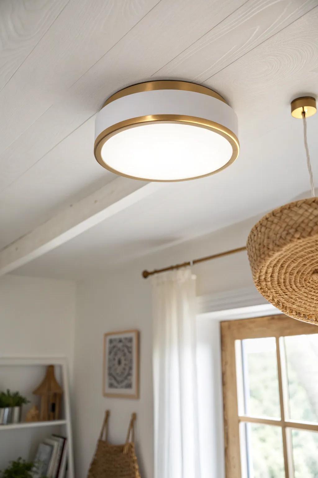 A slim, dimmable ceiling light instantly makes small rooms feel taller and calmer.