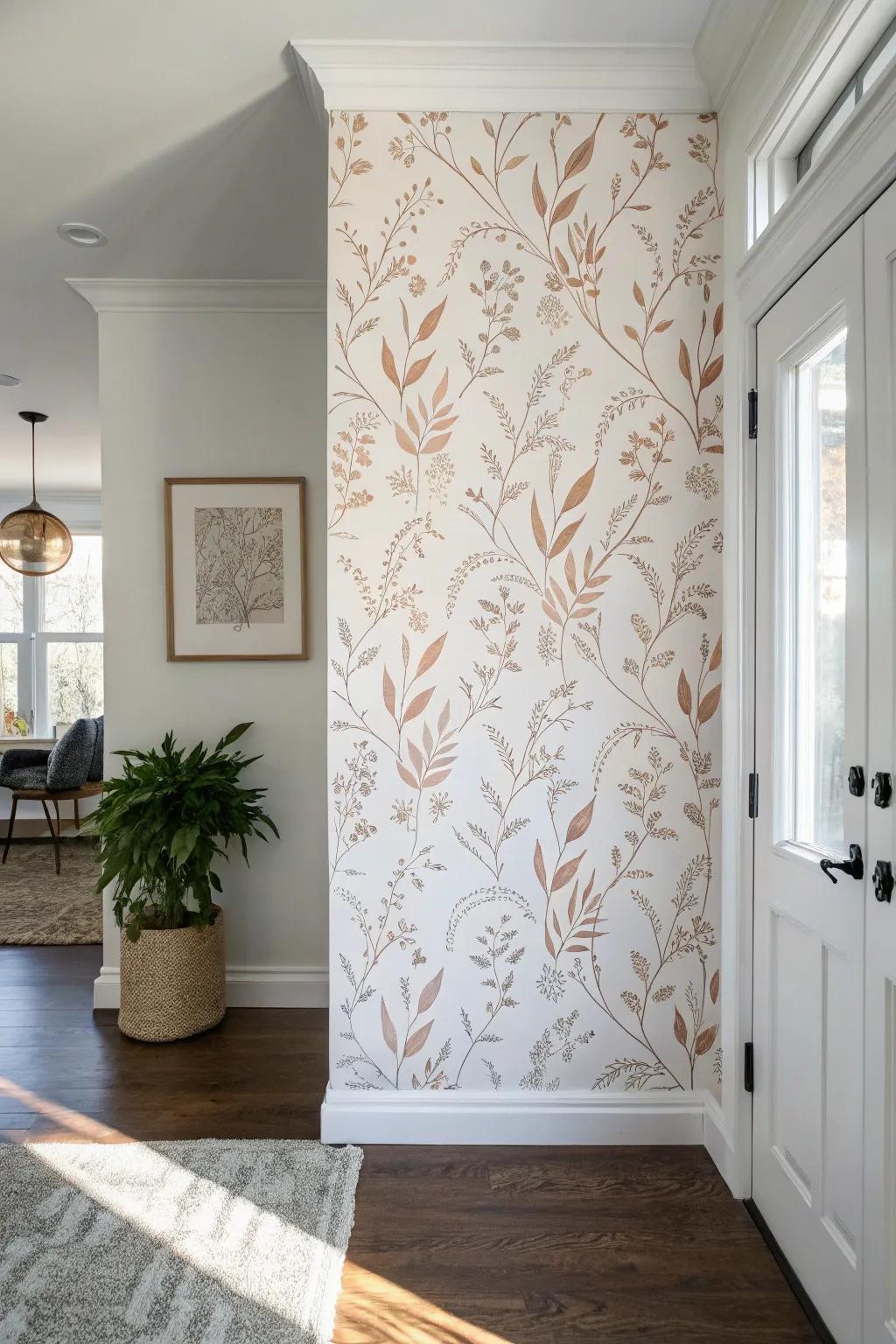 Weekend upgrade: a peel-and-stick wallpaper panel that turns one wall into a chic focal point.