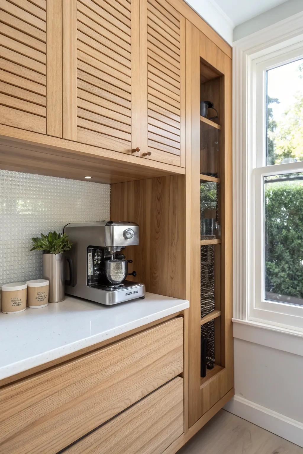 Counter-height appliance garage niche: tuck away your everyday machine, keep countertops calm.