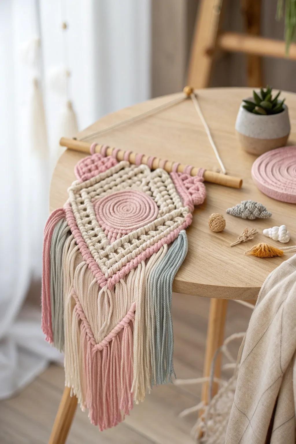 Discover the elegance of DIY yarn weaving – where simplicity meets artistry in every thread.
