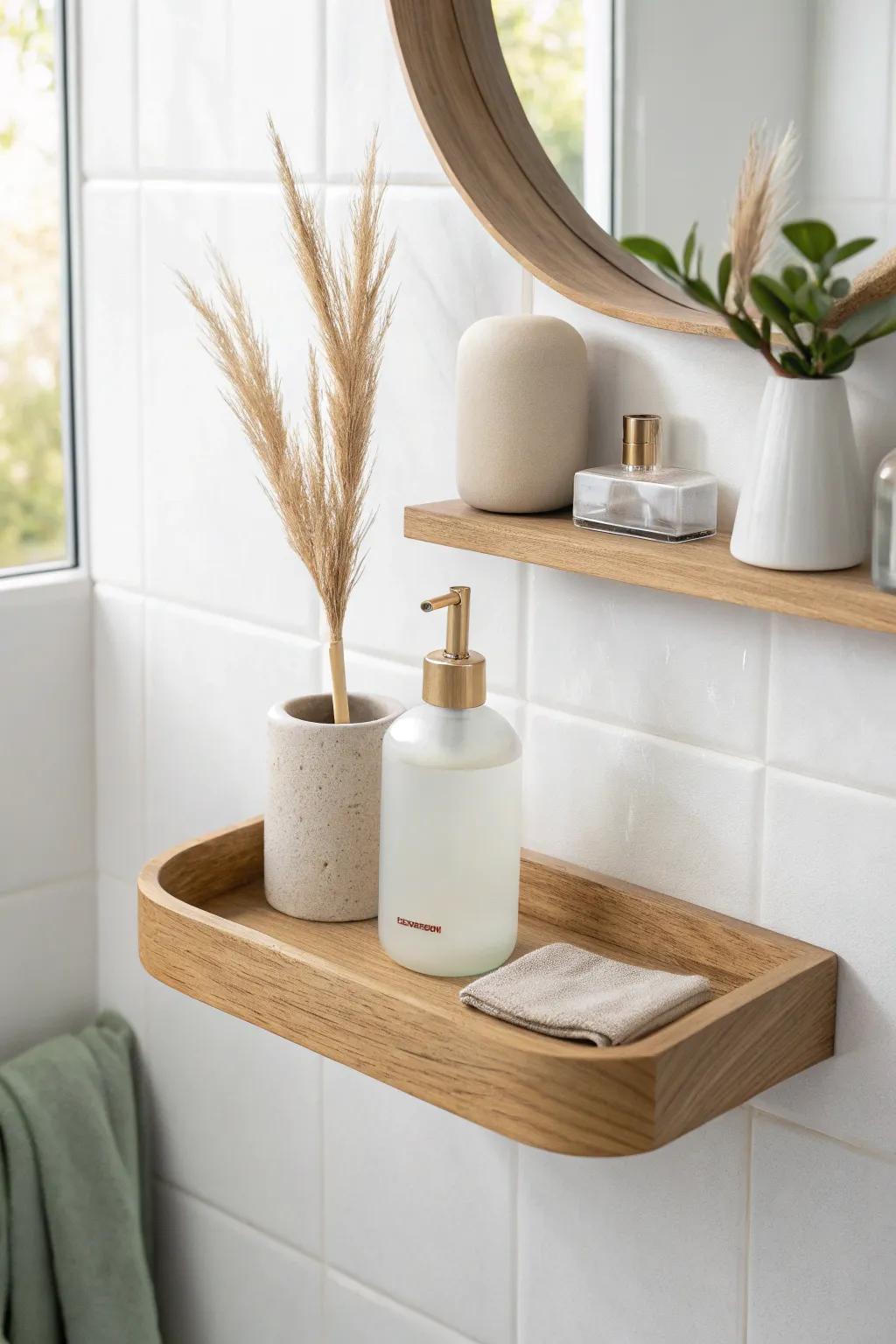A tiny vanity-side corner shelf that keeps your daily essentials tidy and beautifully within reach.