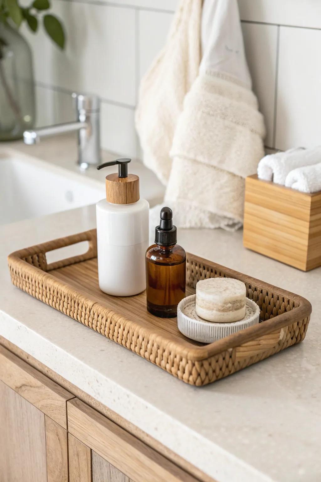A minimal morning routine tray: skincare essentials in one calm, clutter-free spot.