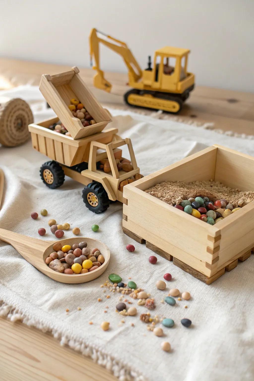 Discover endless play with our minimalist construction-themed sensory bin!