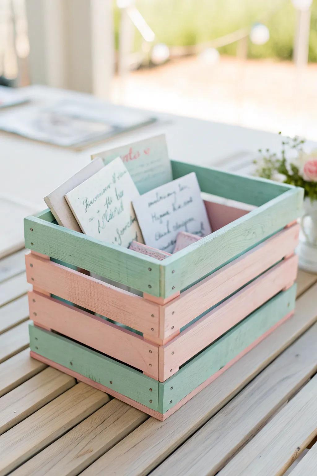 Organize your thoughts beautifully with this handcrafted pastel wooden crate. Perfect for a touch of rustic charm in your minimalist space.