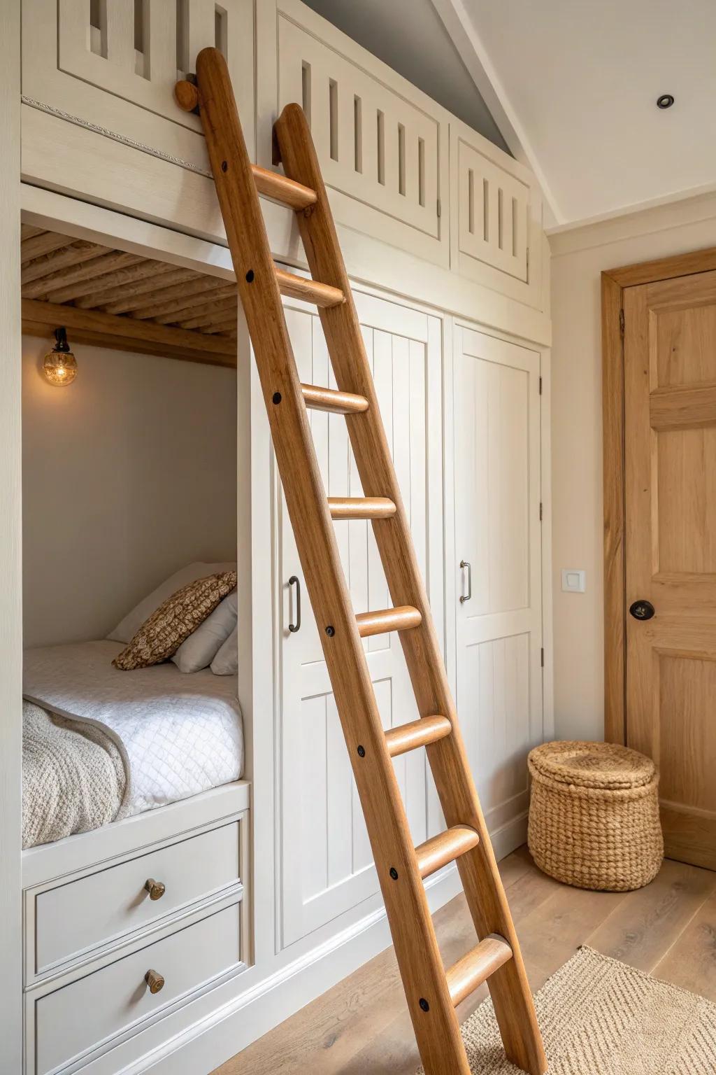 Space-saving straight ladder with chunky built-in handholds—secure, minimal, and beautiful.