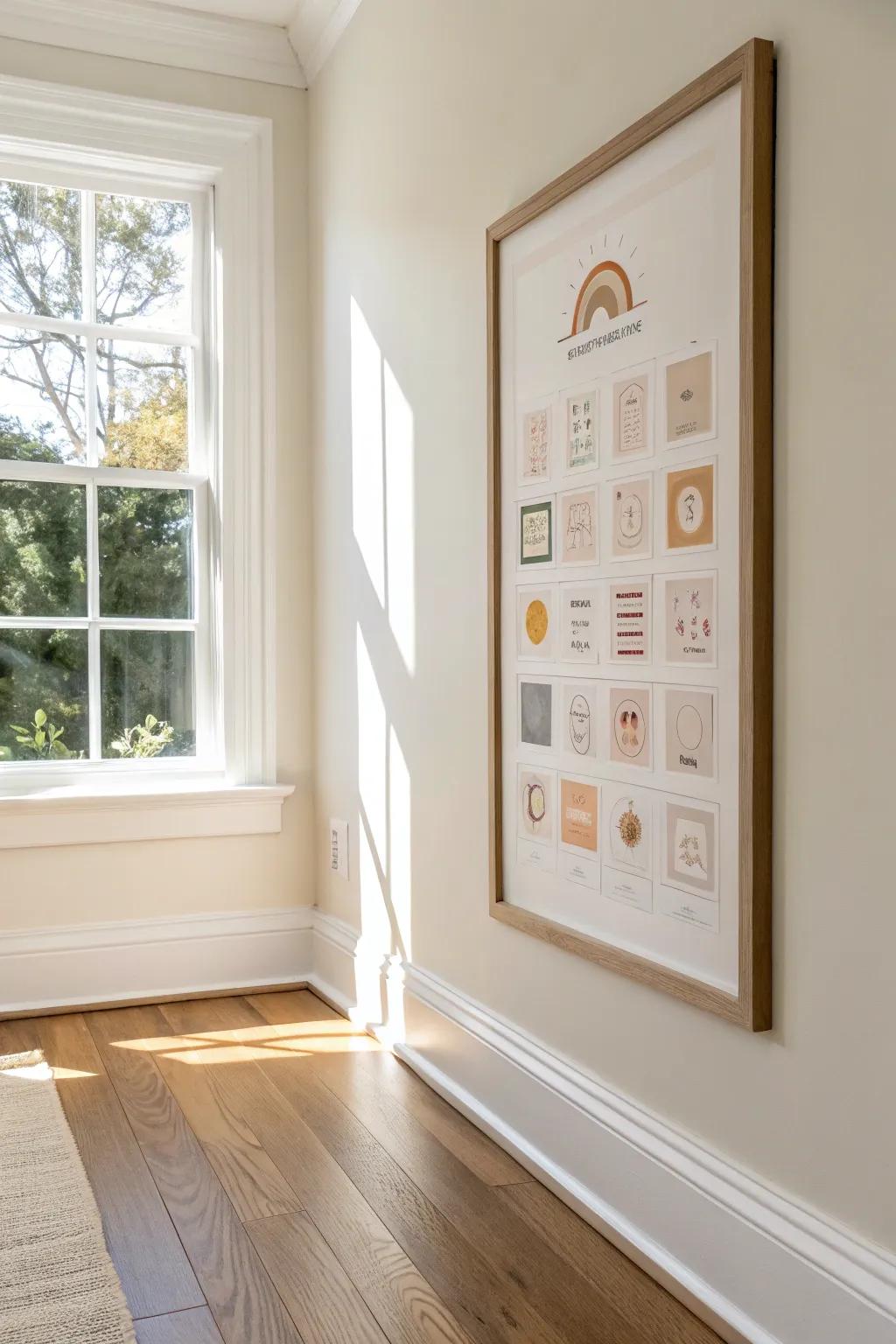 A kid-height feelings chart makes a tiny calm corner more useful than just pretty decor.