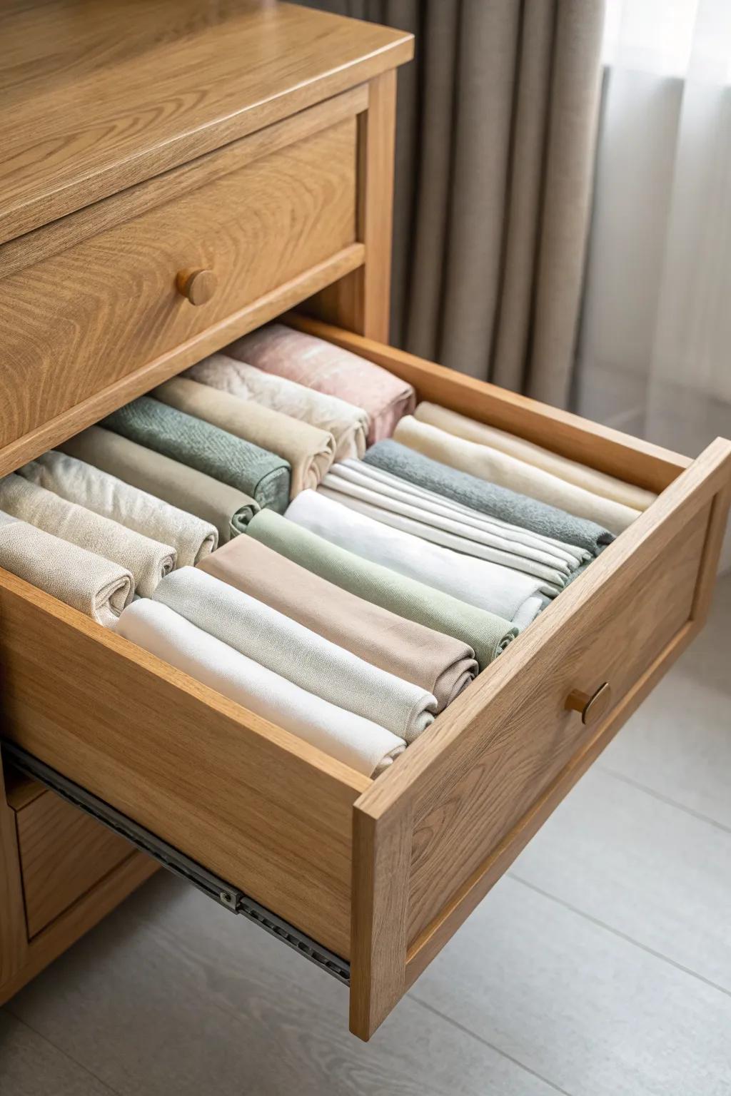 File-fold your tees to double drawer space—see every piece at a glance, no messy stacks.